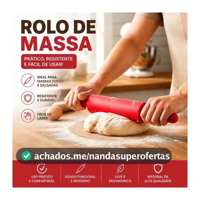 Rolo Abre Massa Silicone Antiaderente 30cm para Pizza Pão Pastel Torta Biscoito Utensílio de Cozinha
