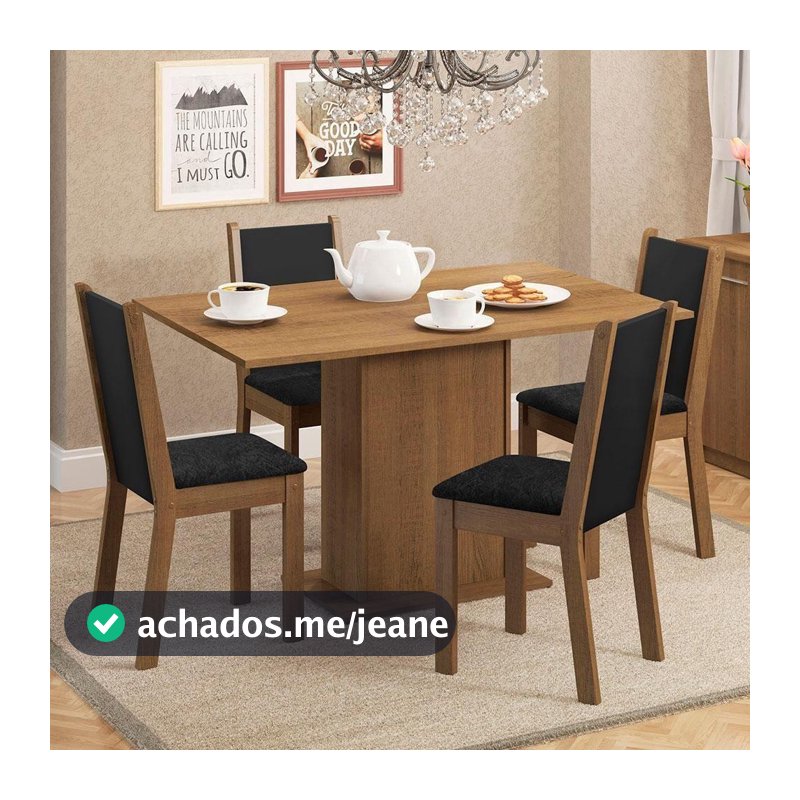 Conjunto Sala Jantar Mesa Madeira 4 Cadeiras Rustic