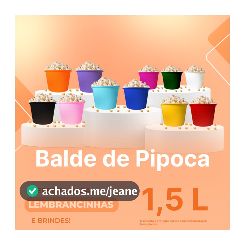Kit 10/20/30/40/50 Balde de Pipoca 1,5 Litro - Lembrancinhas de Festas e Eventos