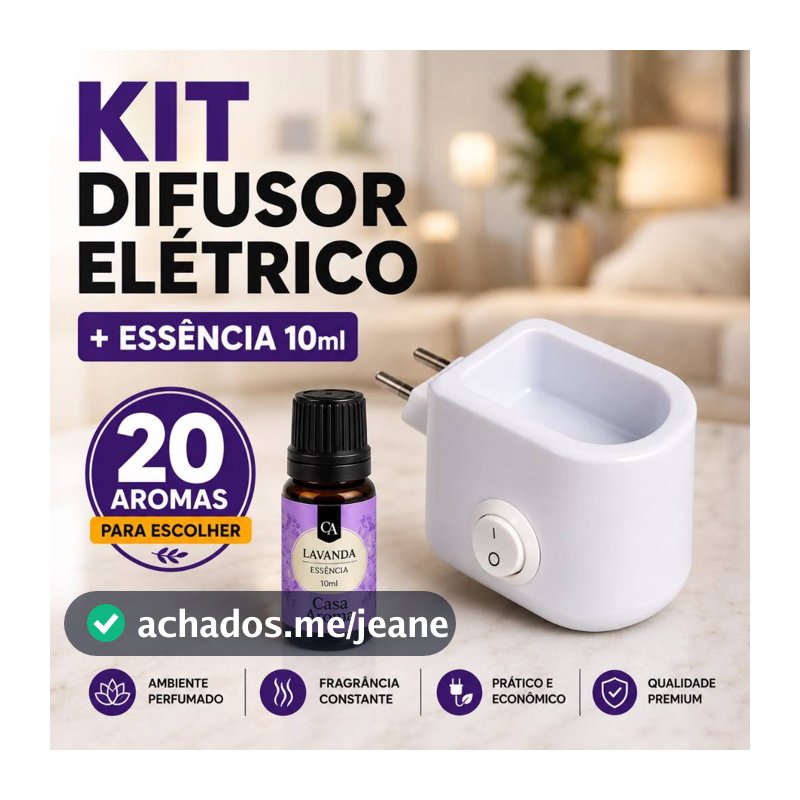 Combo Essência Super Concentrada 10 ml + 1 Difusor Elétrico de Tomada Aromatizador