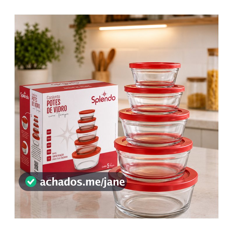 Jogo Kit 5 Pote Tigelas De Vidro Com Tampa Redondo Cozinha