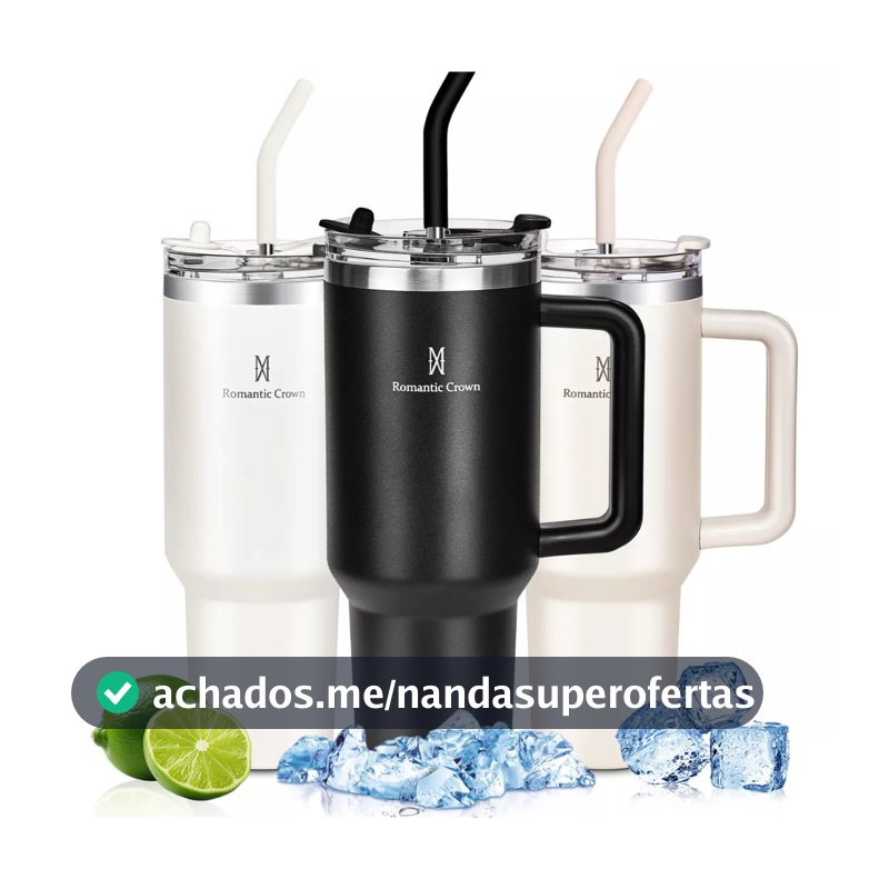 ROMANTIC CROWN Copo Térmico Inox 600ml/1.2L com Tampa Hermética e Canudo Anti Vazamento de Aço Inoxidável
