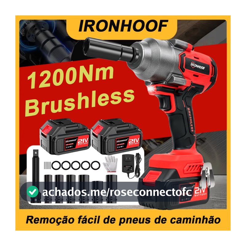 Chave de Impacto 1200/800Nm Potente Parafusadeira Brushless 2 Bateria