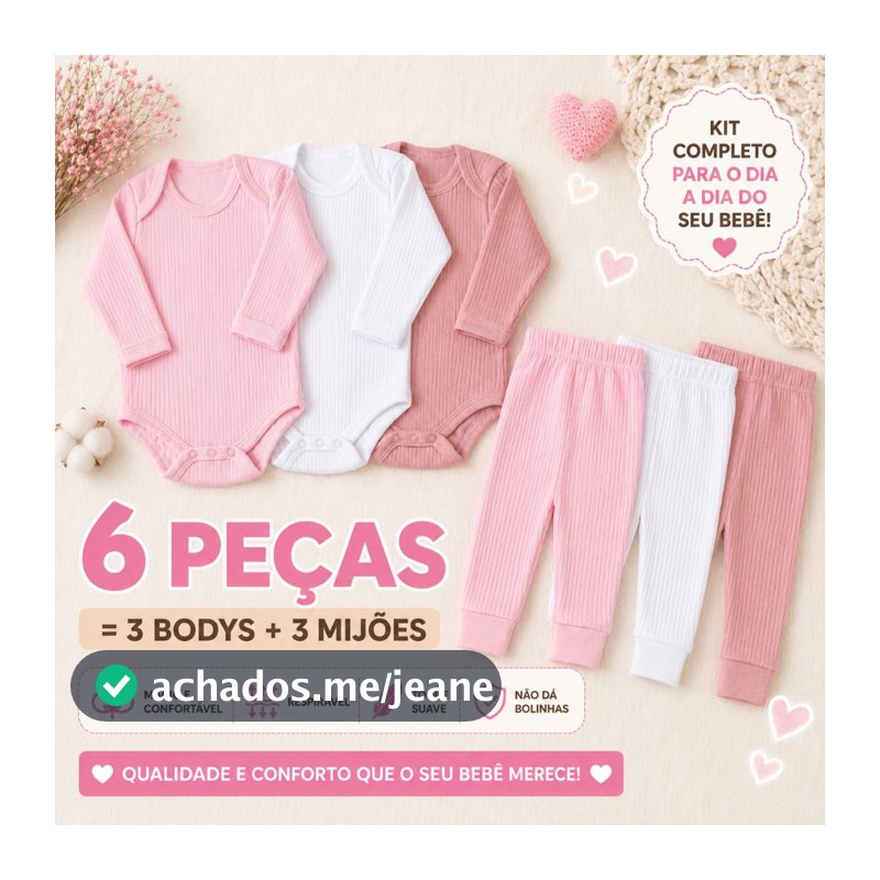 Conjunto Bebê Combo 6 peças Suedine Canelado Calça e Body Enxoval Unissex
