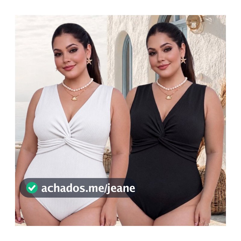 KIT 2 Body Plus Size Feminino Decote V com Nó no Busto Zero Transparência