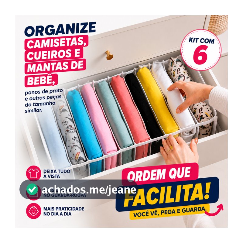 Kit 6 colmeia Organizadora de camisetas (G) 10x25x35cm Branco - Organizalux