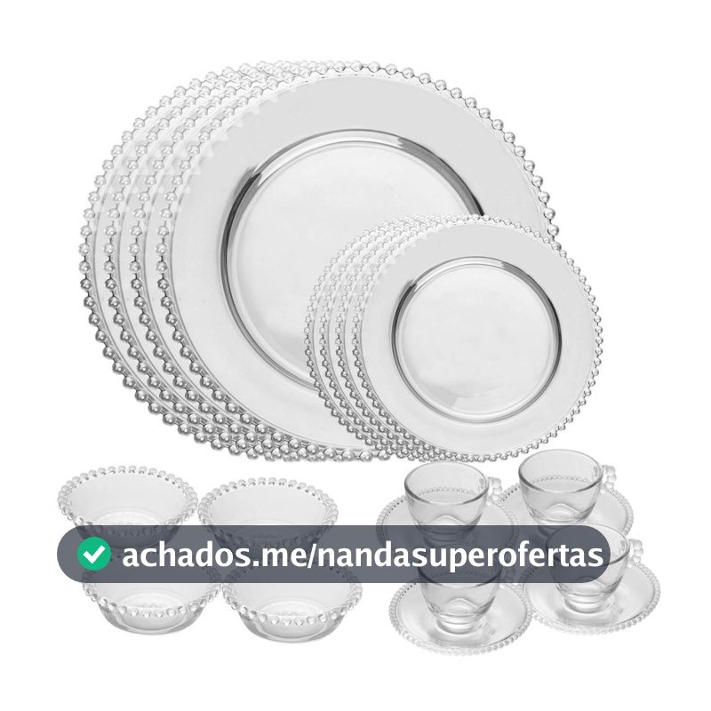 Aparelho de Jantar Wolff Pearl Cristal 20 Peças Jogo de Pratos e Louças 4 Pessoas Mesa Posta Receber Convidados Presente