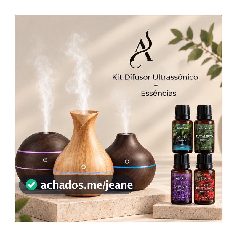 Umidificador De Ar + 3 Essências Hidrossolúvel | Difusor Modelo Vaso 200ml | Essências 20ml