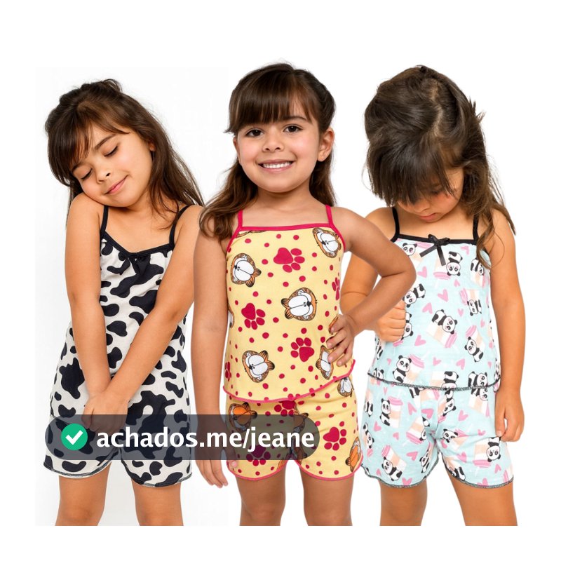 Kit 3 Pijama Criança Infantil Short Dool e Baby Doll Menina Verão Juvenil Menininha Estampadinho Garota OFERTA