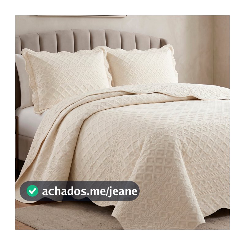 Kit Colcha Percal 300 Fios Matelassê em Alto Relevo Mosaico 03 Peças