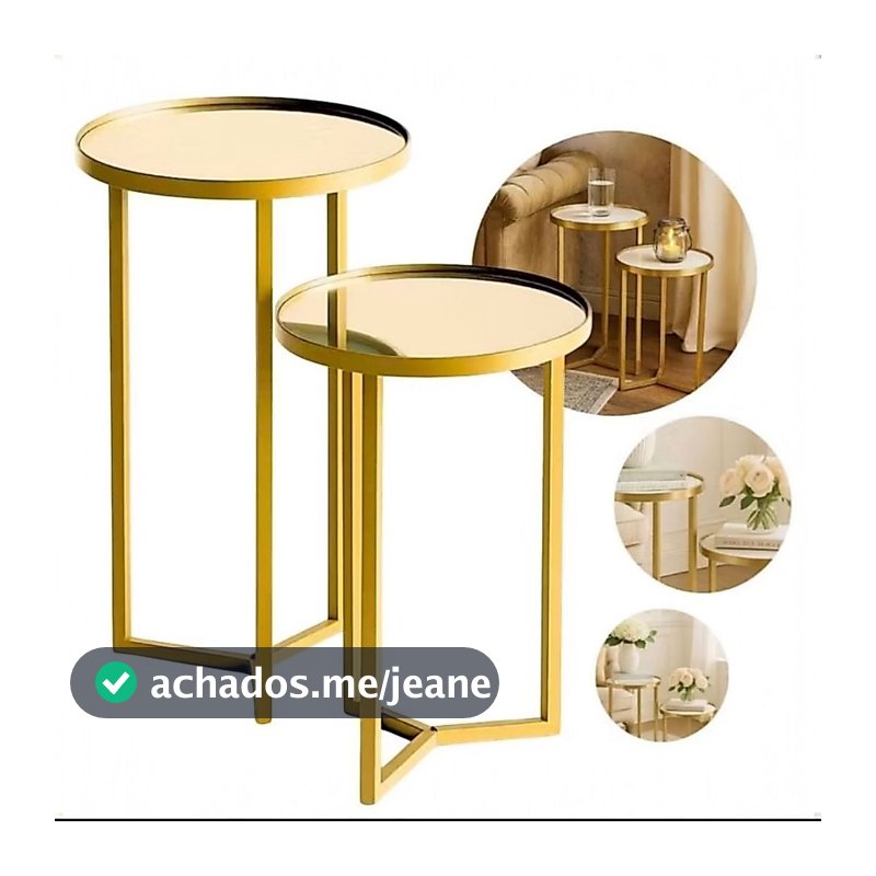 Conjunto de Mesa Lateral com Espelhos para Decoração Sala Luxo