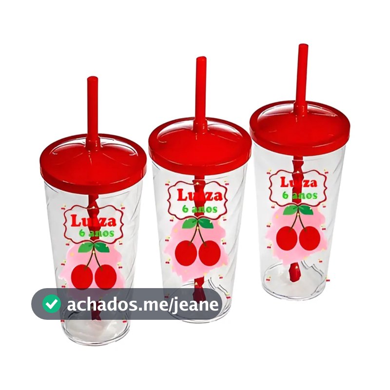 Kit C/ 30 Copos Twister Shake Caldereta Personalizado 400ml C/Tampa e canudo Cerejinha