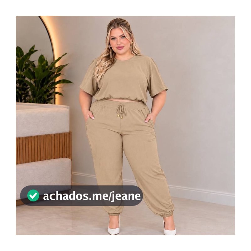Conjunto feminino plus size com mangas looks modernos e coloridos calça jogger forrada e blusa