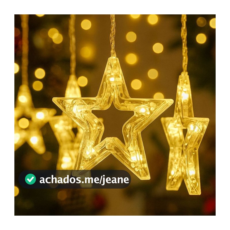 Cascata de Estrelas Natal Led Bivolt  8 Funções, Branco Quente e Pisca-Pisca