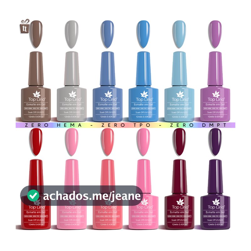 Kit 12 Esmaltes em Gel LED UV COLEÇÕES para Unhas Manicure Zero HEMA TPO DMPT 12ml