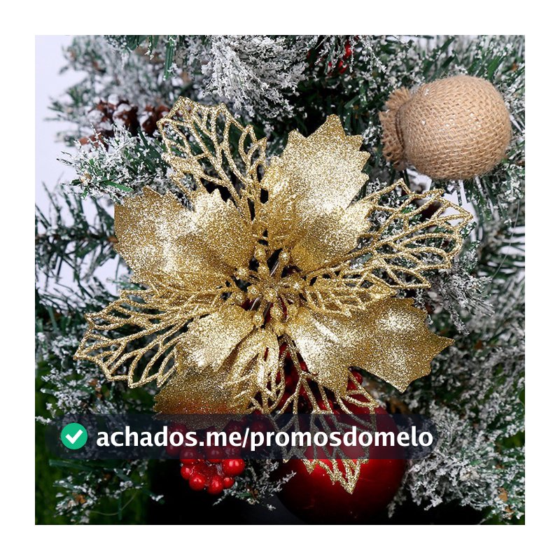 10 Flores Artificiais 8cm com Glitter Design Realista para Decoração de Natal