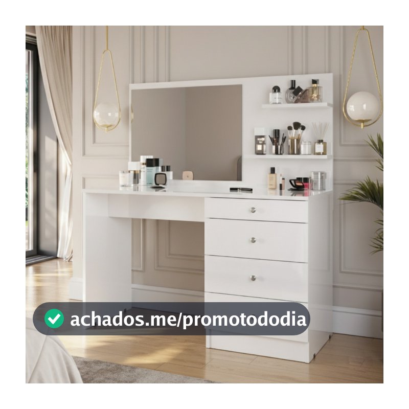 Penteadeira Princesa com Espelho Porta Jóias Objetos Para Quarto Branco - Oliart