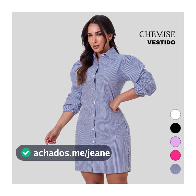Chemise Vestido Curto Social Casual Manga Longa