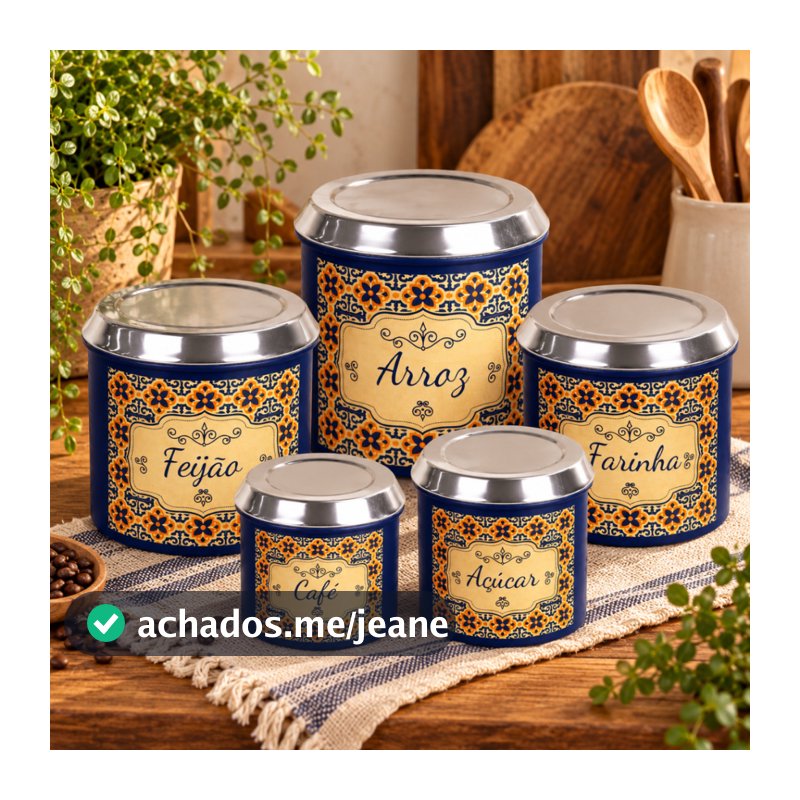 Jogo de Mantimentos 5 Peças Alumínio Retrô Vintage Decorativo Cozinha