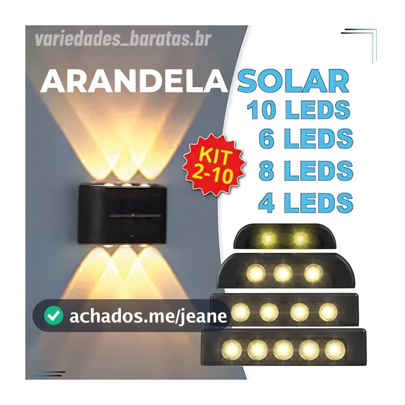 Kit210Luminária Arandela Solar 6 8 e 10 LED Luz Branco Quente para Parede a Prova dágua Spot parede