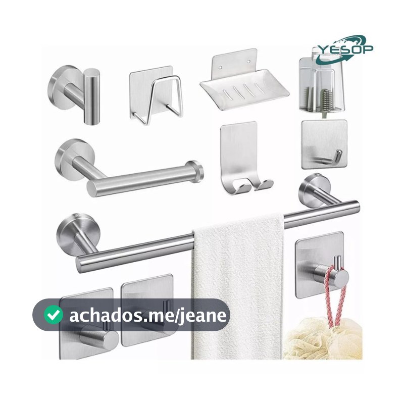 Kit Acessórios Banheiro Cabide Toalheiros Papeleira 11 Peças Yesop