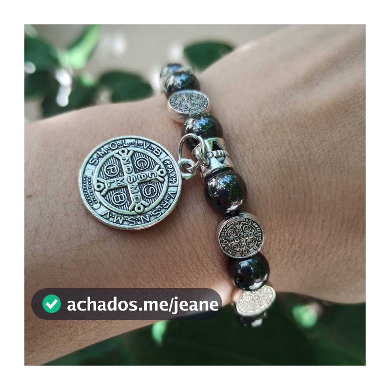 Pulseira de elástico com hematita São Bento