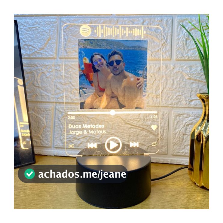 Porta Retrato Luminária Dia dos Namorados Spotify Personalizada Casal Presente LED Branco Quente