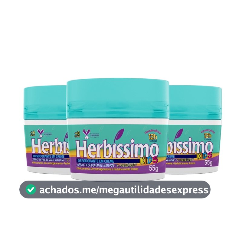 Kit 3 unid - Desodorante Creme Antitranspirante Herbíssimo Kids 55g