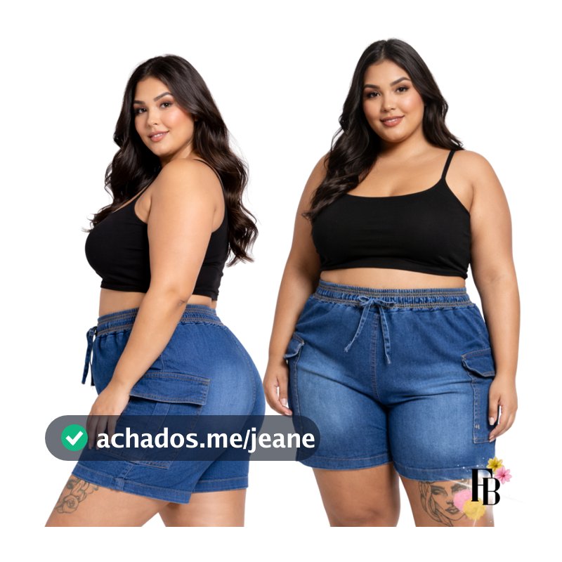 Short Jeans Lycra Plus Size do 42 ao 56 Feminino Cintura Alta Bolso Lateral Cordão Verão Estiloso