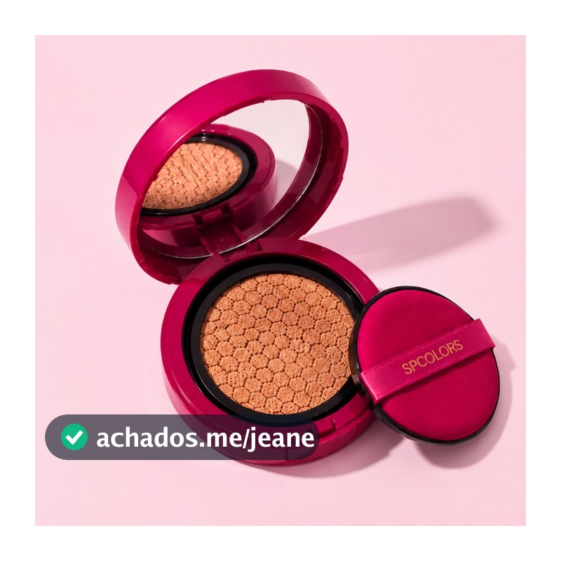 Base Cushion SPCOLORS Maquiagem Facial com Espelho e Aplicador, Cobertura Média e Acabamento Natural – 6 Cores
