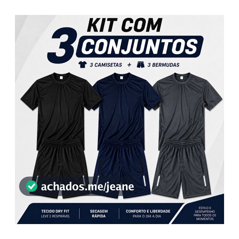 3 Conjuntos Fit Masculino Kit Camiseta + Bermuda Refletivo Conforto (6peças)