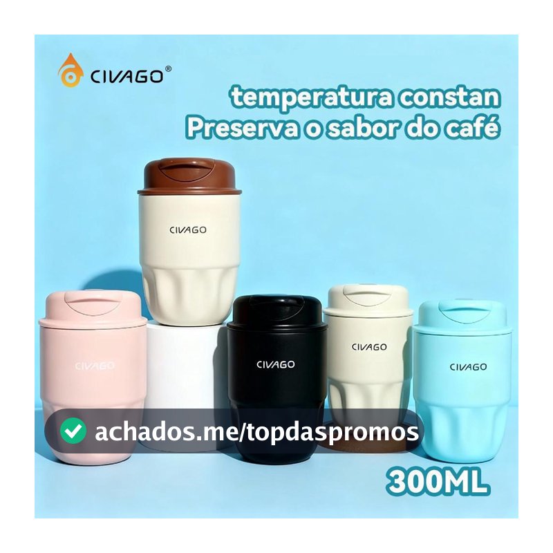 CIVAGO Copo Térmico 300ml Aço Inox 304 Portátil Para Café Revestimento Cerâmico Quente e Frio Garrafa Térmica