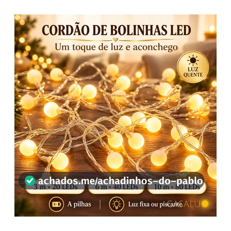 Luzes De Natal Pisca Pisca Cordão De Bolinha 3500K Branco Quente 10M 6M 3M A Pilha Modo Pisca E Fixo
