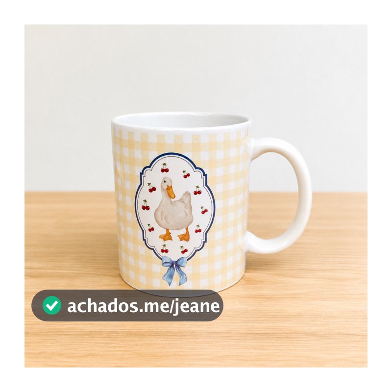 Caneca farmhouse Patinhos xadrez | cerâmica 325ml