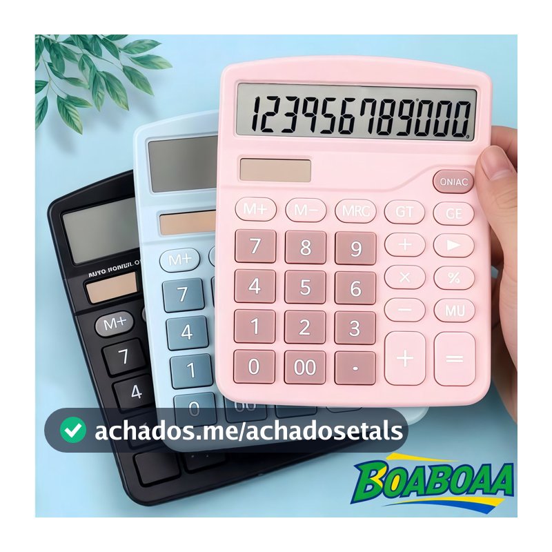 Calculadora Mesa Escritório Grande 12 Dígitos – Dupla Energia Solar/Pilha, Cores Azul Rosa (Prática e Estilosa)
