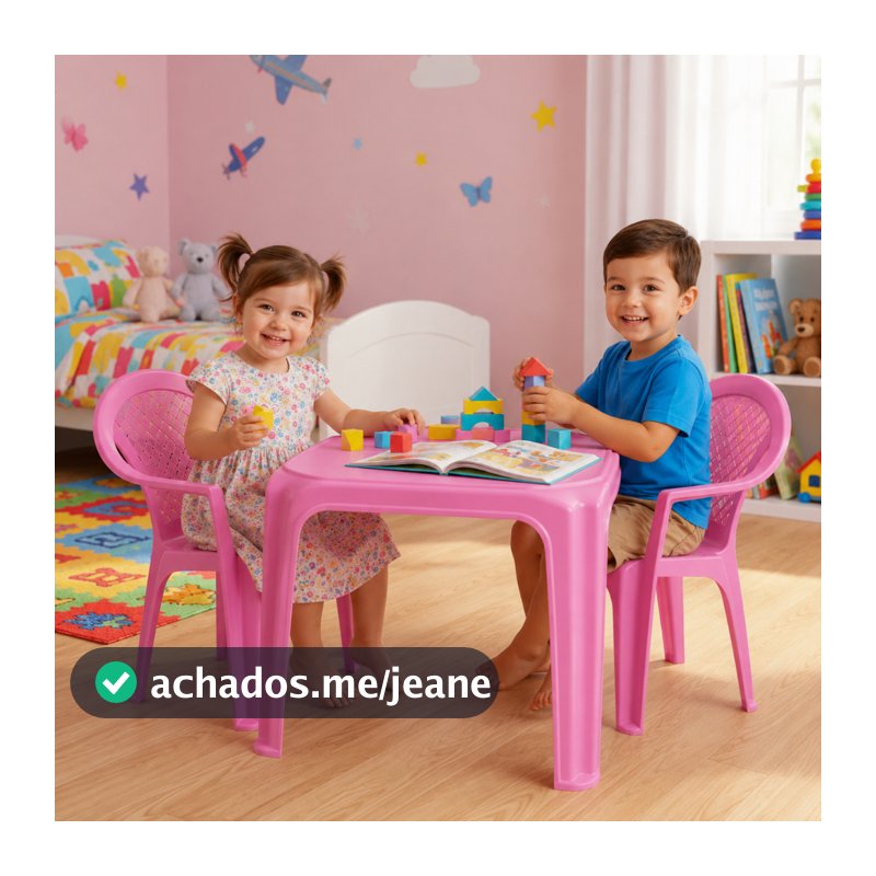 Mesinha Pequena Infantil Rosa+Cadeira Poltrona Educativa