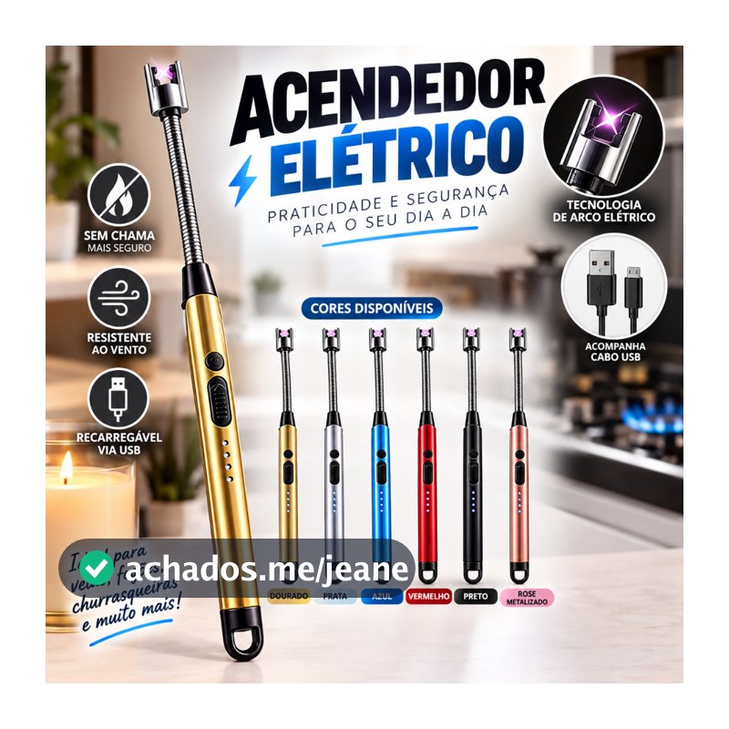 Acendedor Elétrico Recarregável USB com Haste Flexível Sem Chama Diversas Cores