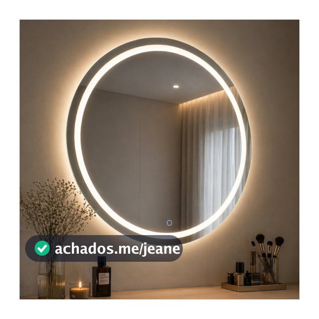 Espelho com Luz Mais Forte de 3 Cores Redondo Botão Touch Bivolt Jateado Banheiro Entrega Rapida
