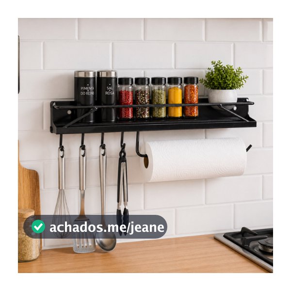 Organizador de Cozinha em Aço Porta Temperos + Papel Toalha com Ganchos- Preto