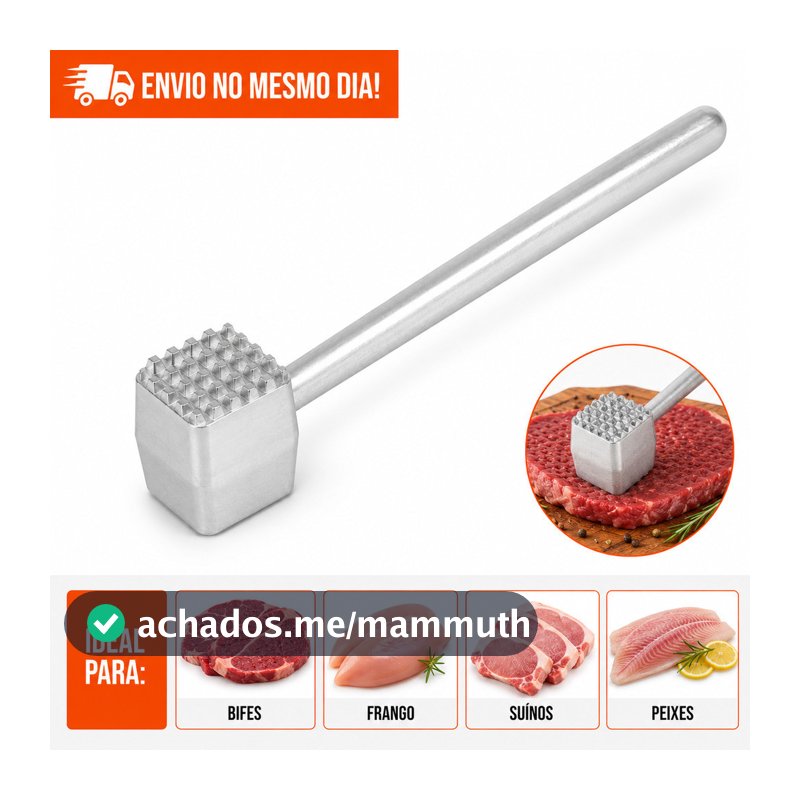 Martelo Amaciador de Carne em Alumínio Manual Batedor de Bife Cozinha Profissional e Doméstico