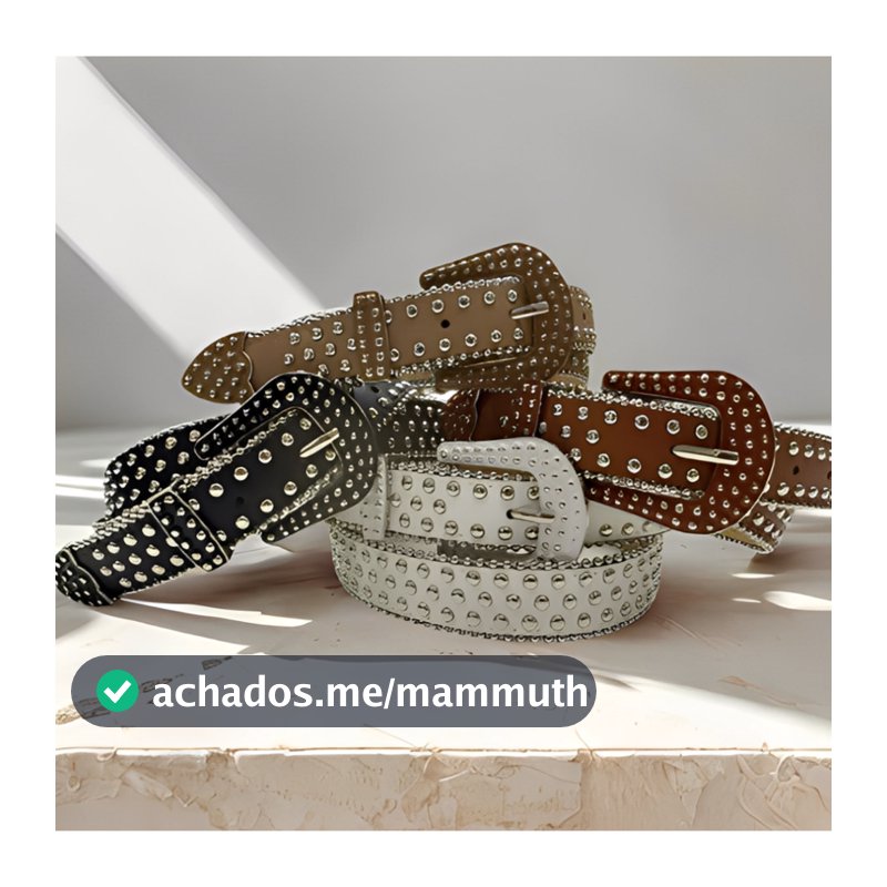 Cinto Feminino Couro PU Com Rebites Metálicos Fivela Metal Country CC-235