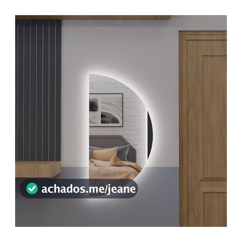 Espelho Meia Lua E25 115cmx60cm 150cmx60cm 170cmx70cm Com Led Luz Branca e Amarela Corpo Inteiro Sala Quarto Hall Closet