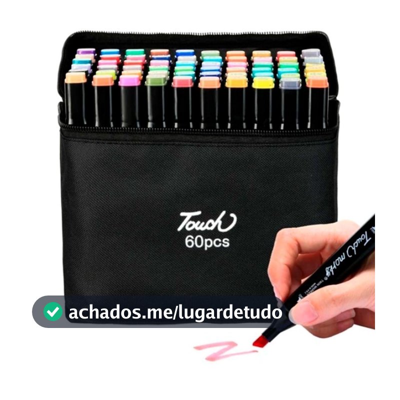 Kit Marcadores Multiuso 60 Cores Ponta Dupla Fine Brush Estojo Escolar Desenho Lettering Arquitetura Arte Profissional