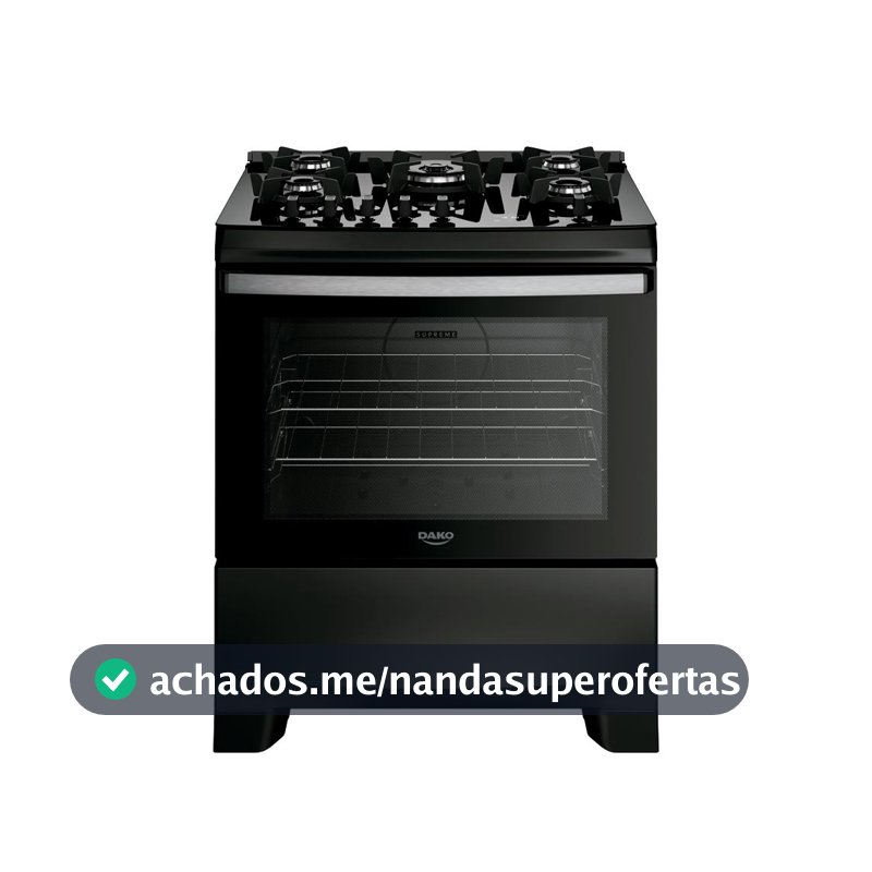 Fogão 5 Bocas Dako Supreme Black Glass Digital Bivolt