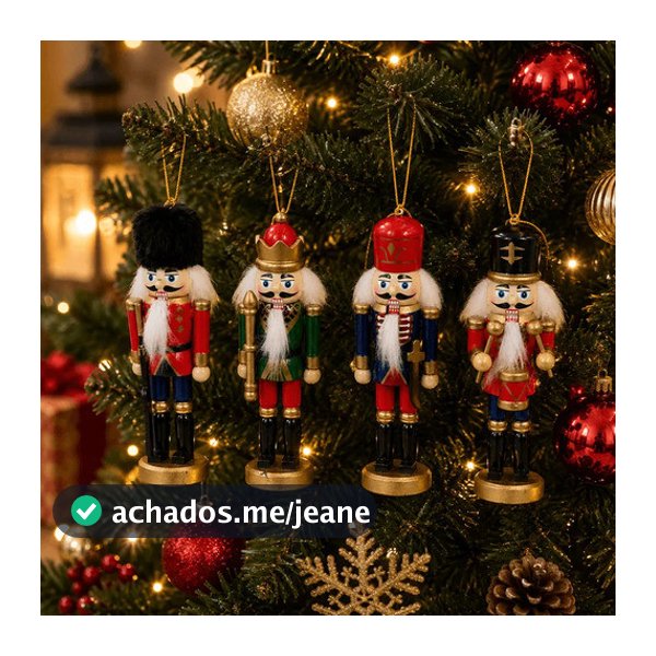 Kit 4 Bonecos  Soldados Quebra Nozes 12cm Madeira Enfeites Decoração Natalina