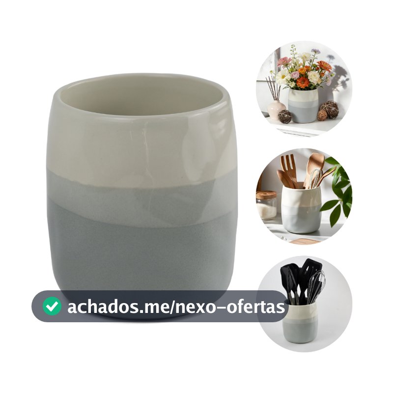 Lumai Vaso Cerâmica Stoneware Porta Utensílios Cozinha Cachepot Flores Organizador Bancada