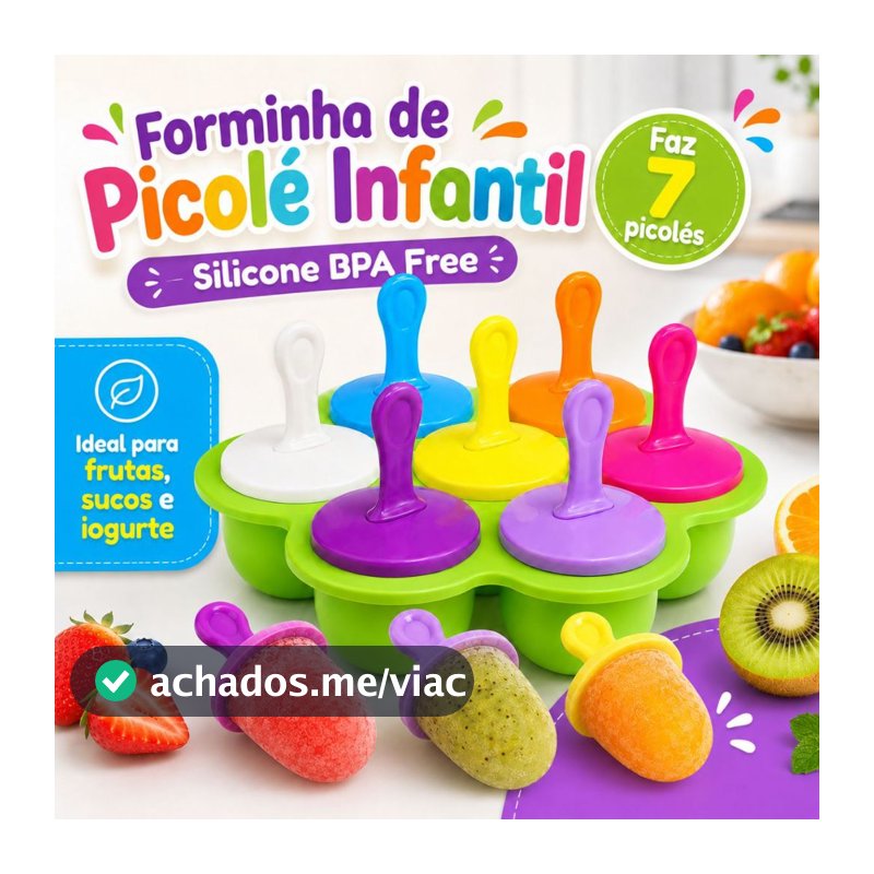 Forminha de Picolé Infantil em Silicone BPA Free com 7 Moldes