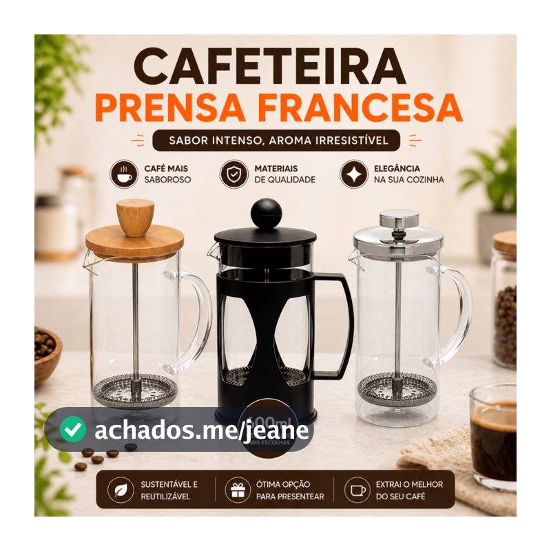 Cafeteira Prensa Francesa Mimo Style Vidro Borossilicato 350ml 600ml - Bambu, Inox ou Preta Gourmet