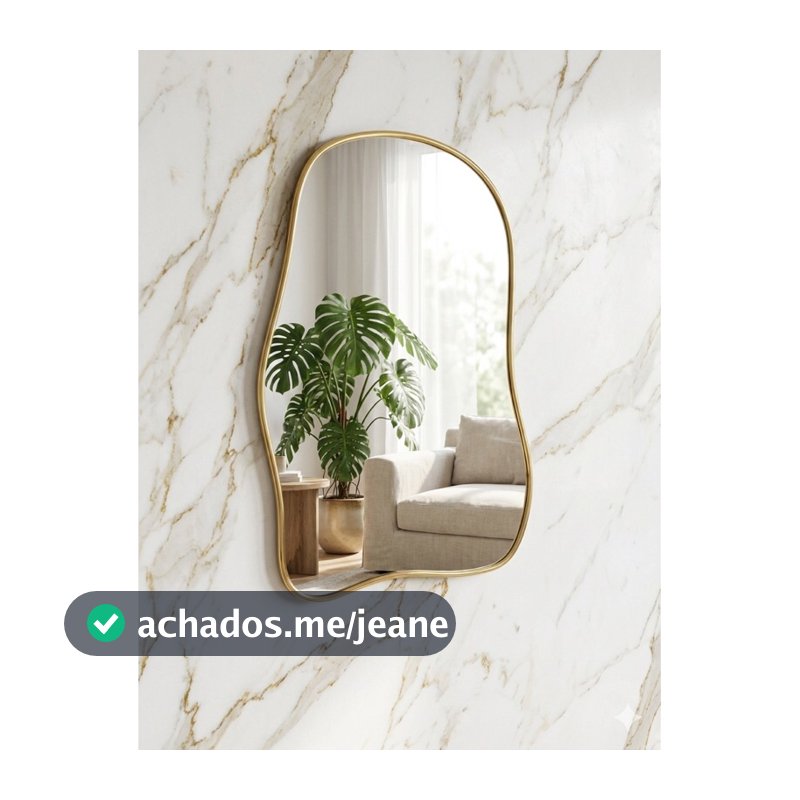 Espelho Orgânico Moldura Gold 60X40 Espelho de parede Banheiro, Lavabo, sala, quarto Espelho de Luxo