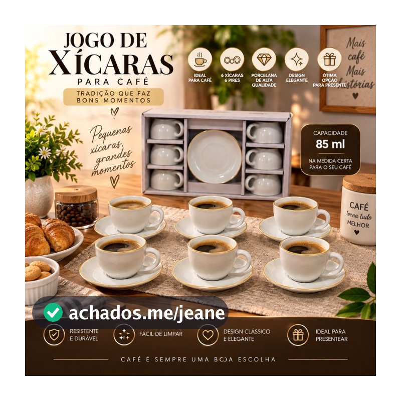 Conjunto 6 Xícaras Porcelana Branca 85 ml Pires Madeira Café Chá Mesa Café Manhã Mesa Posta Completa Aconchegante